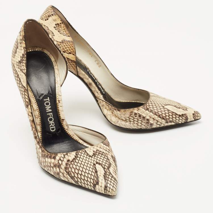 Pre Owned Tom Ford Beige/Brown Python Leather D'orsay Pointed Toe Pumps Size 37