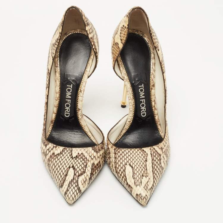 Pre Owned Tom Ford Beige/Brown Python Leather D'orsay Pointed Toe Pumps Size 37