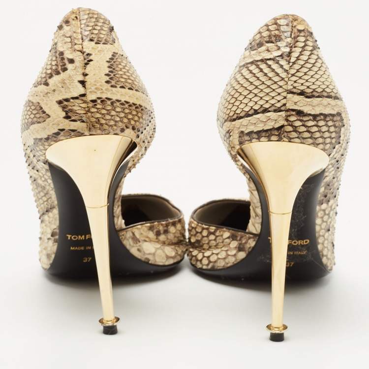 Pre Owned Tom Ford Beige/Brown Python Leather D'orsay Pointed Toe Pumps Size 37