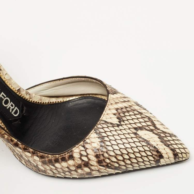 Pre Owned Tom Ford Beige/Brown Python Leather D'orsay Pointed Toe Pumps Size 37