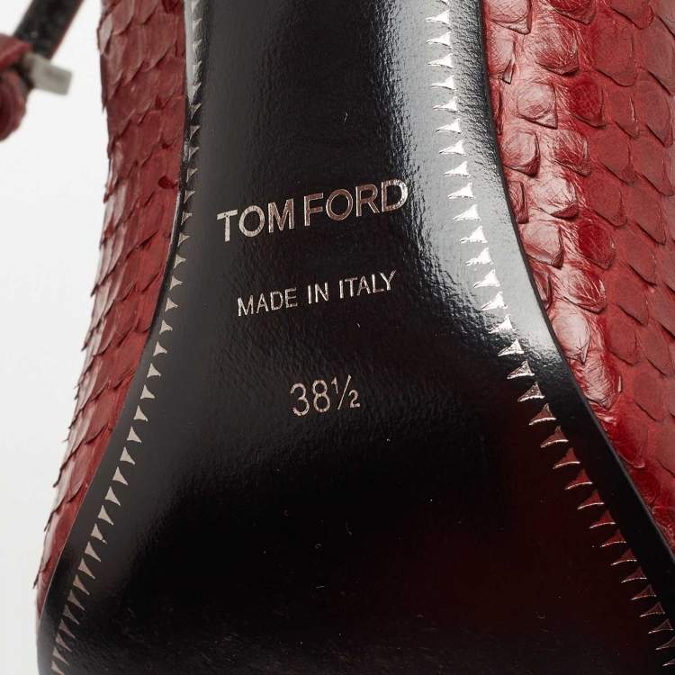 Pre Owned Tom Ford Burgundy Python Padlock Ankle Wrap Pumps Size 38.5