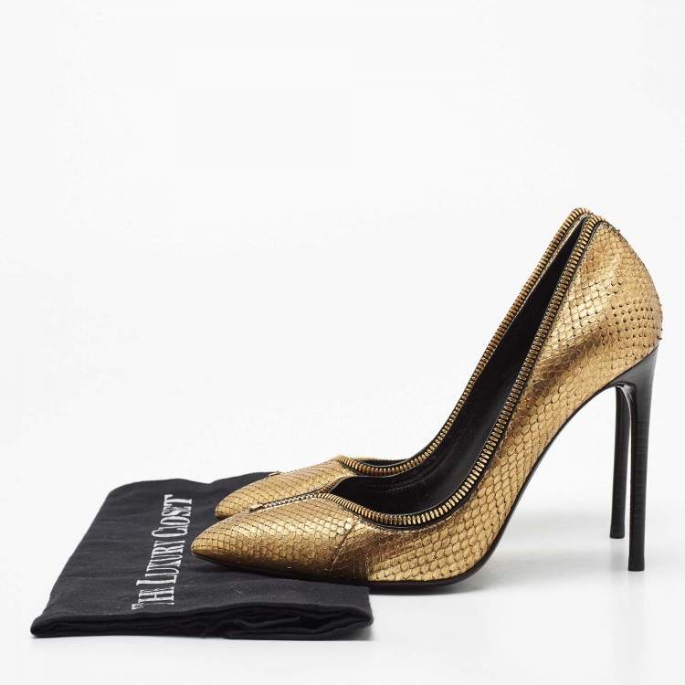 Pre Owned Tom Ford Gold Python Zipper Trim Pumps Size 38