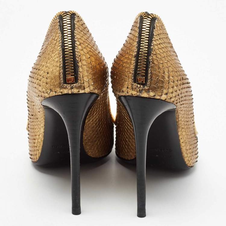 Pre Owned Tom Ford Gold Python Zipper Trim Pumps Size 38