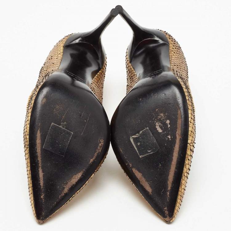 Pre Owned Tom Ford Gold Python Zipper Trim Pumps Size 38
