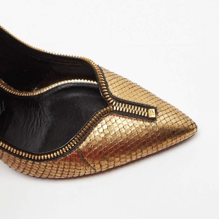 Pre Owned Tom Ford Gold Python Zipper Trim Pumps Size 38