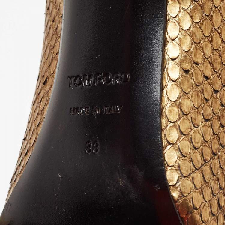 Pre Owned Tom Ford Gold Python Zipper Trim Pumps Size 38