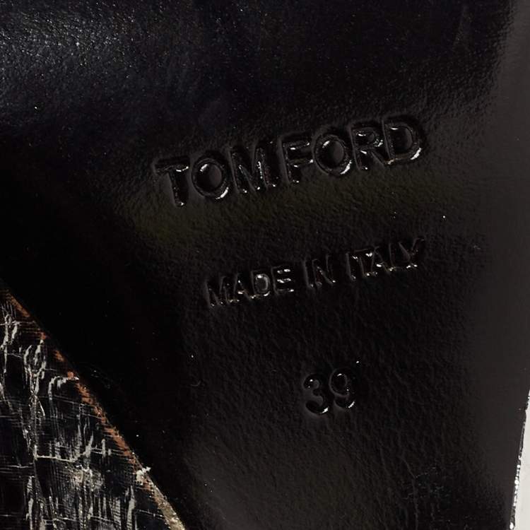 Pre Owned Tom Ford Silver Python Embossed Leather Ankle Strap Wedge Pumps Size 39