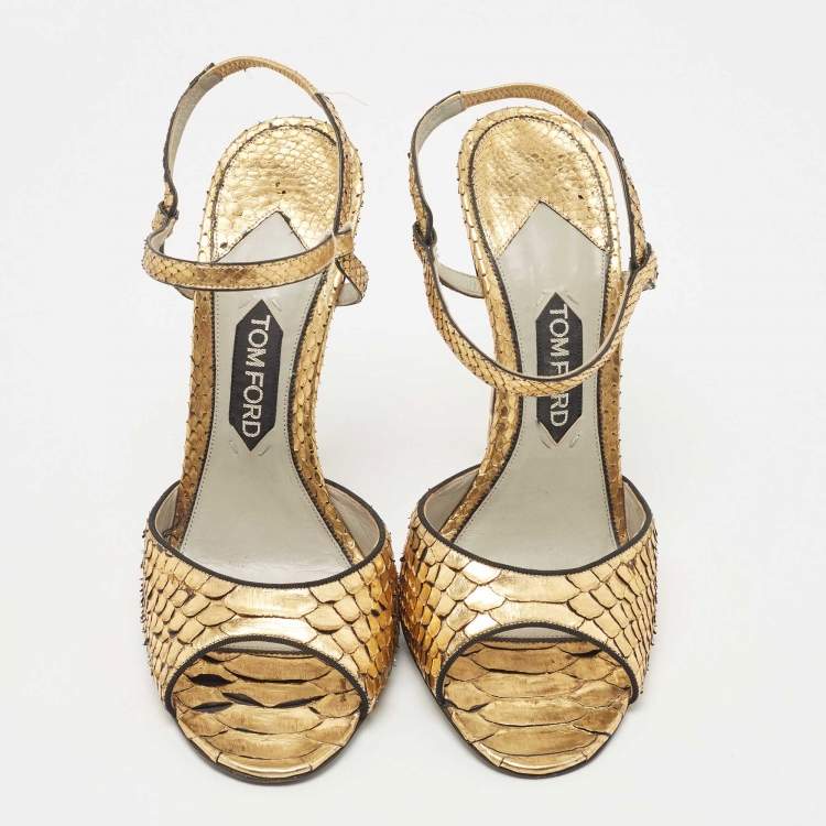 Pre Owned Tom Ford Gold Python Ankle Strap Sandals Size 41