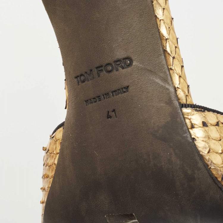 Pre Owned Tom Ford Gold Python Ankle Strap Sandals Size 41