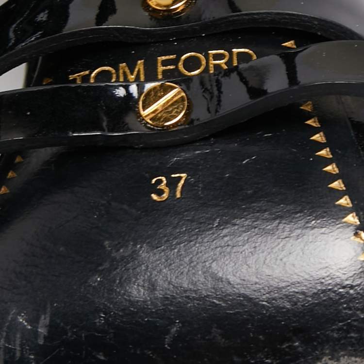 Pre Owned Tom Ford Black Patent Leather Triple Buckle Ankle Cuff Sandals Size 37