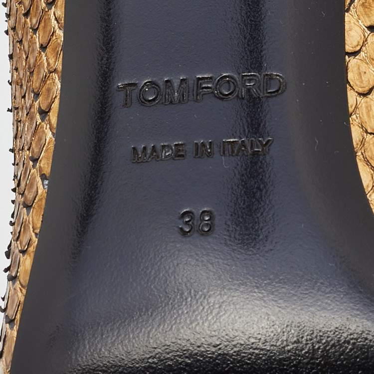 Pre Owned Tom Ford Metallic Gold Watersnake Leather Zipper Trim Pumps Size 38