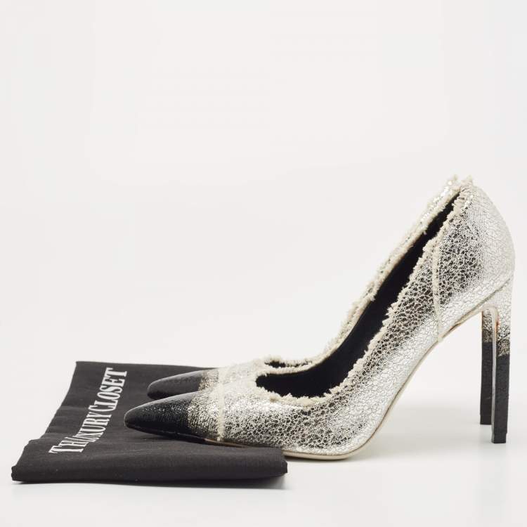 Pre Owned Tom Ford Silver Texture Leather Ombre Pumps Size 37.5