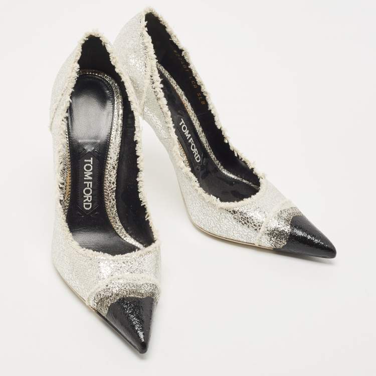 Pre Owned Tom Ford Silver Texture Leather Ombre Pumps Size 37.5