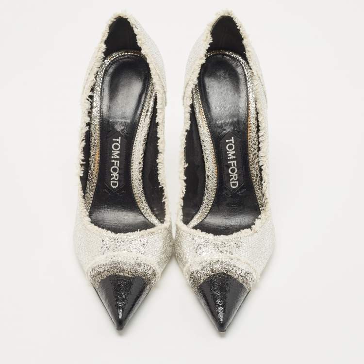 Pre Owned Tom Ford Silver Texture Leather Ombre Pumps Size 37.5