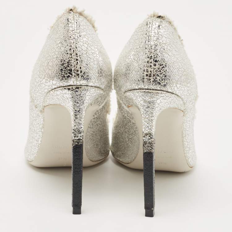 Pre Owned Tom Ford Silver Texture Leather Ombre Pumps Size 37.5