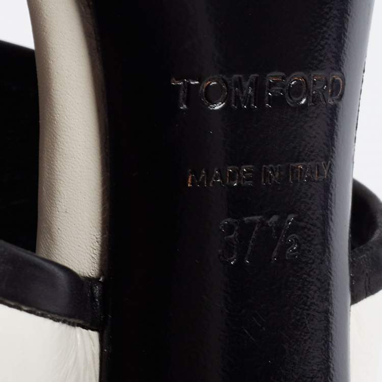Pre Owned Tom Ford White/Black Paneled Leather Patchwork Ankle Strap Sandals Size 37.5