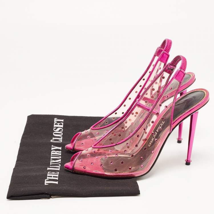 Pre Owned Tom Ford Purple/Transparent  PVC and Leather Crystal Embellished Slingback Pumps Size 38