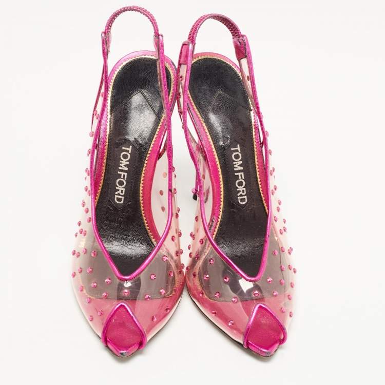 Pre Owned Tom Ford Purple/Transparent  PVC and Leather Crystal Embellished Slingback Pumps Size 38