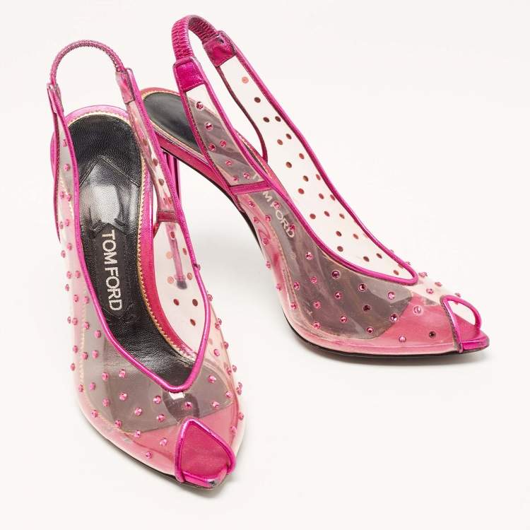 Pre Owned Tom Ford Purple/Transparent  PVC and Leather Crystal Embellished Slingback Pumps Size 38