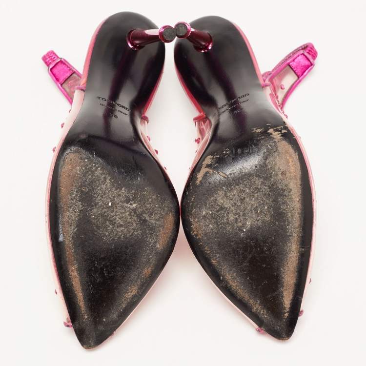 Pre Owned Tom Ford Purple/Transparent  PVC and Leather Crystal Embellished Slingback Pumps Size 38