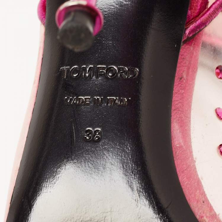Pre Owned Tom Ford Purple/Transparent  PVC and Leather Crystal Embellished Slingback Pumps Size 38