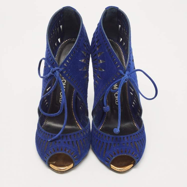 Pre Owned Tom Ford Blue Suede Laser Cut Sandals Size 37