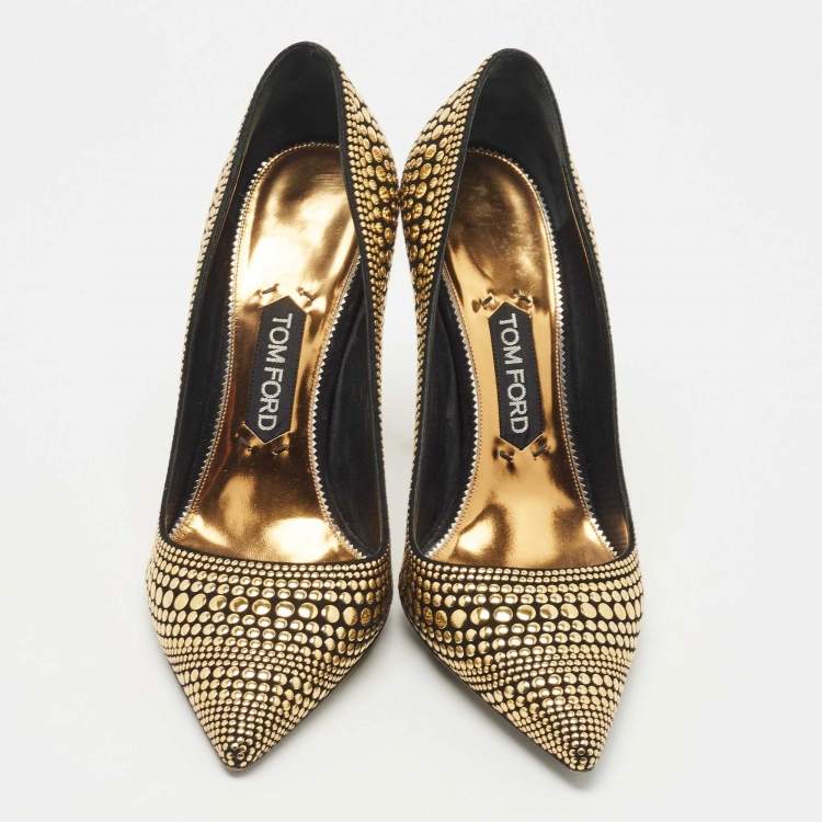 Pre Owned Tom Ford Black/Gold Studded Suede Pointed Toe Pumps Size 39