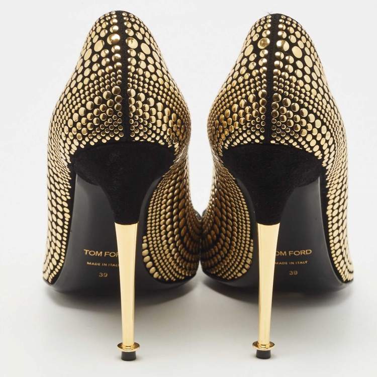 Pre Owned Tom Ford Black/Gold Studded Suede Pointed Toe Pumps Size 39