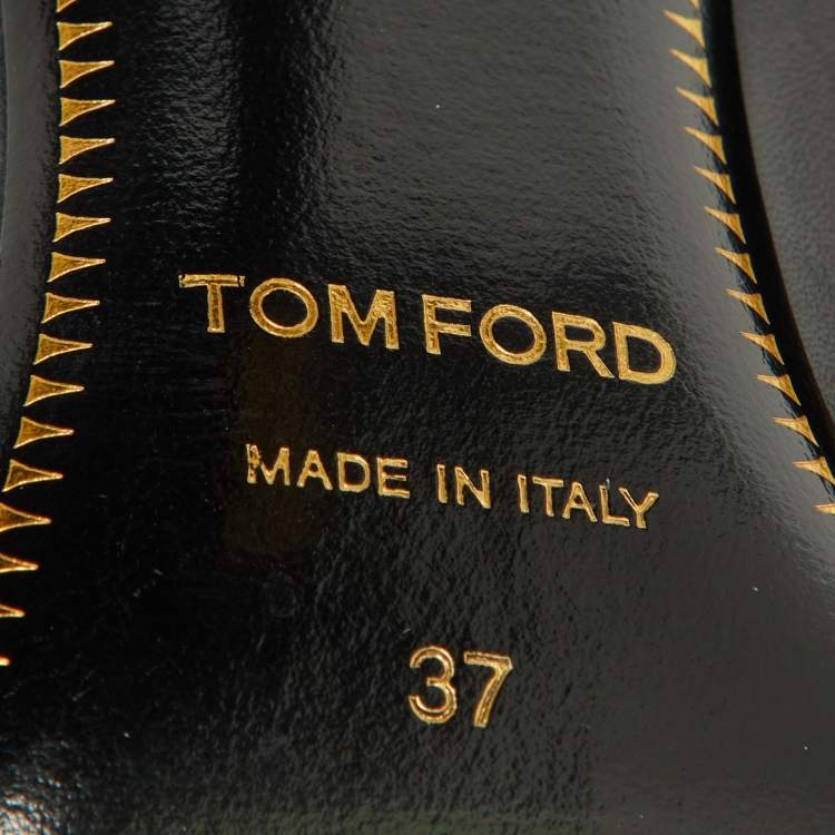Pre Owned Tom Ford Black Leather Padlock Ankle Wrap Pumps Size 37