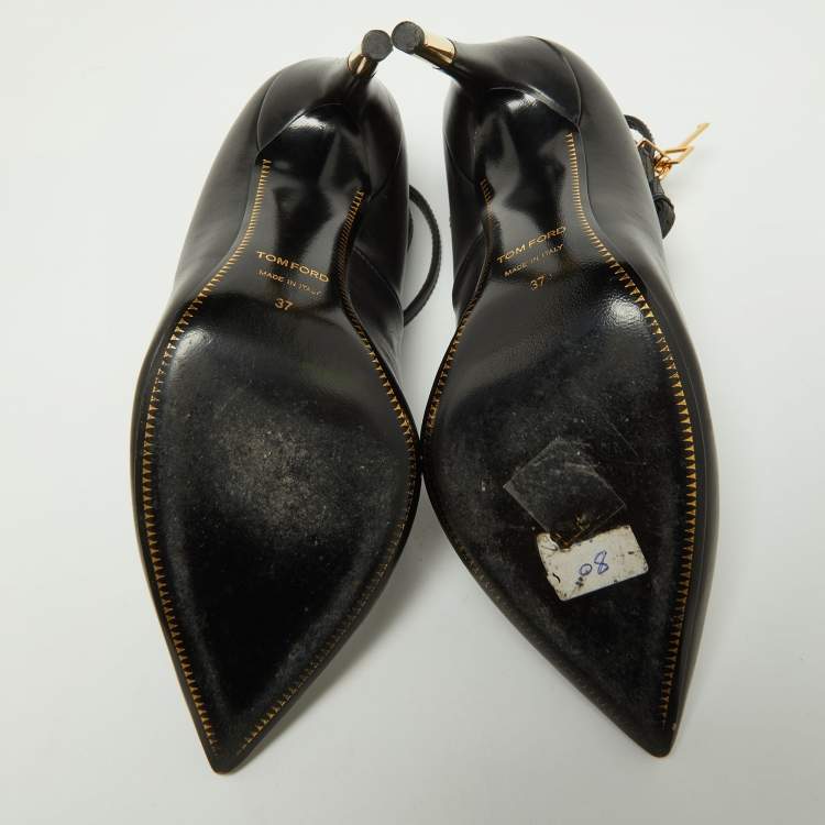 Pre Owned Tom Ford Black Leather Padlock Ankle Wrap Pumps Size 37