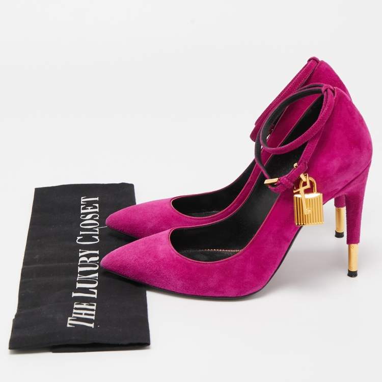 Pre Owned Tom Ford Purple Suede Pointed Toe Padlock Pumps Size 36.5