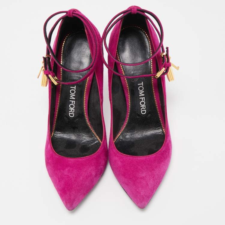 Pre Owned Tom Ford Purple Suede Pointed Toe Padlock Pumps Size 36.5