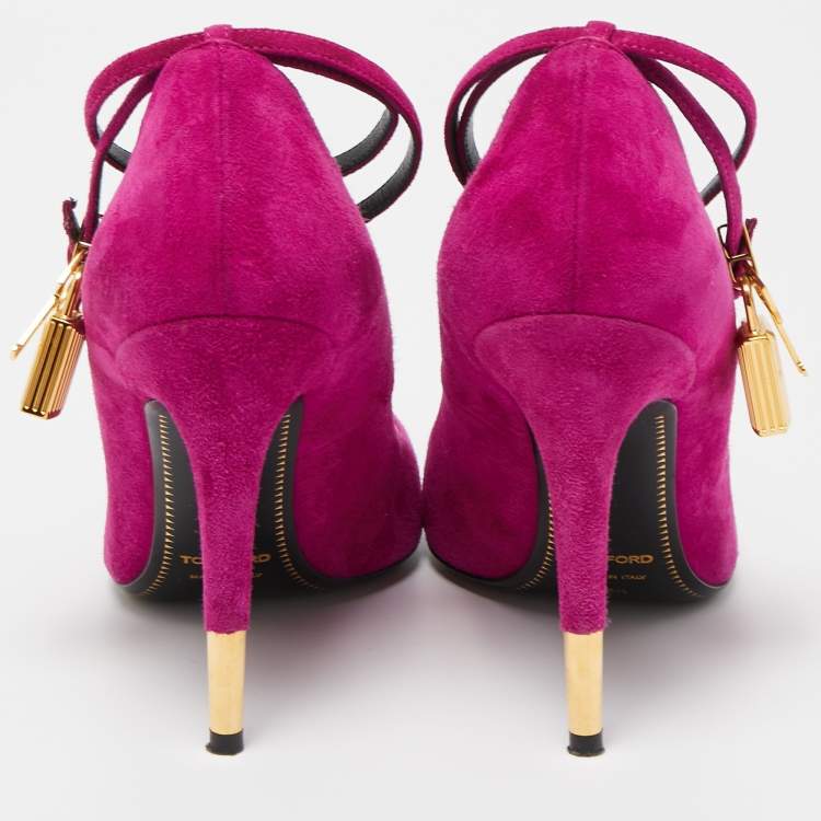Pre Owned Tom Ford Purple Suede Pointed Toe Padlock Pumps Size 36.5