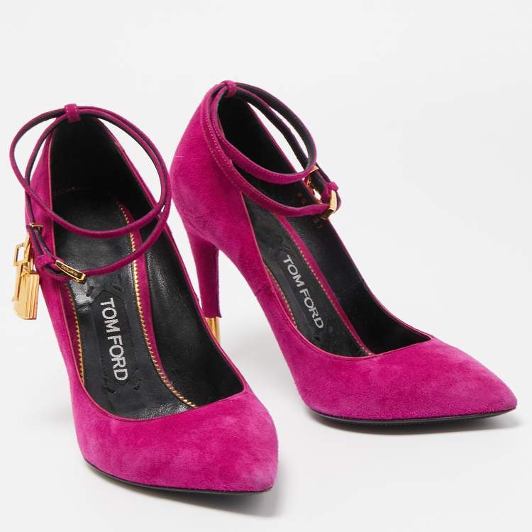 Pre Owned Tom Ford Purple Suede Pointed Toe Padlock Pumps Size 36.5