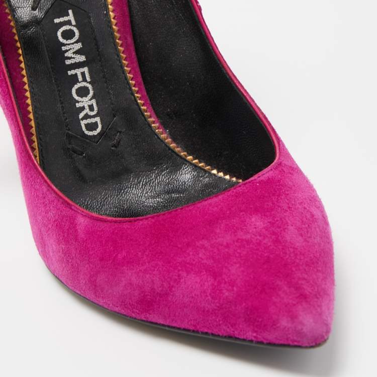 Pre Owned Tom Ford Purple Suede Pointed Toe Padlock Pumps Size 36.5