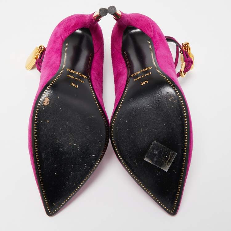 Pre Owned Tom Ford Purple Suede Pointed Toe Padlock Pumps Size 36.5