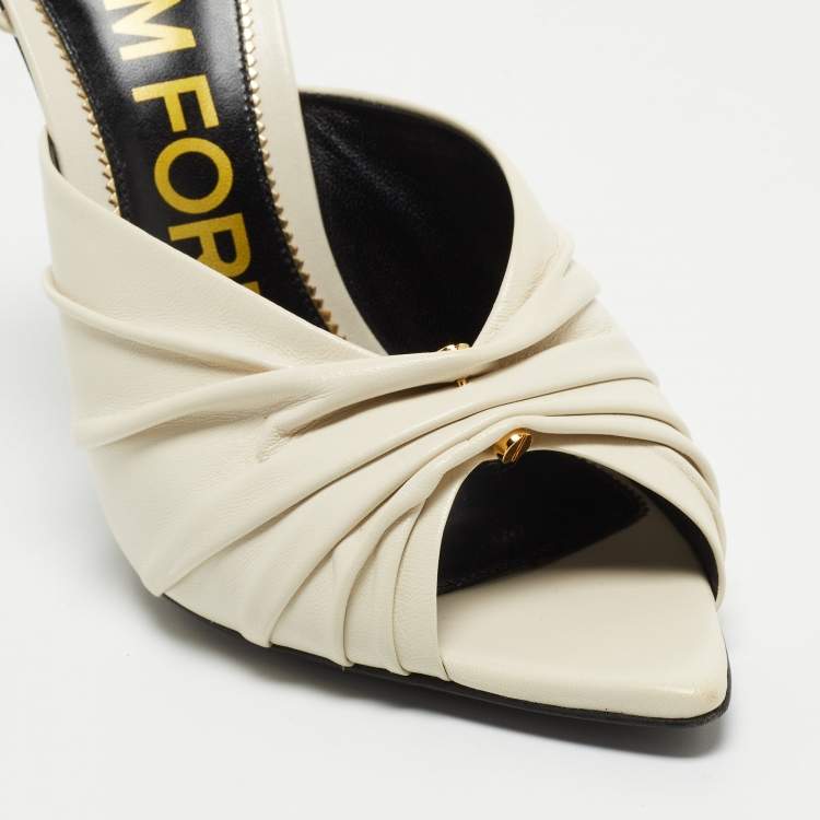 Pre Owned Tom Ford White Leather Open Toe Slingback Sandals Size 38.5