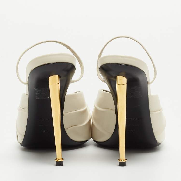 Pre Owned Tom Ford White Leather Open Toe Slingback Sandals Size 38.5