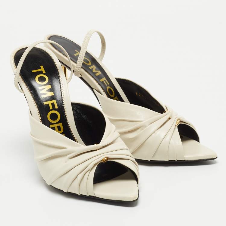 Pre Owned Tom Ford White Leather Open Toe Slingback Sandals Size 38.5