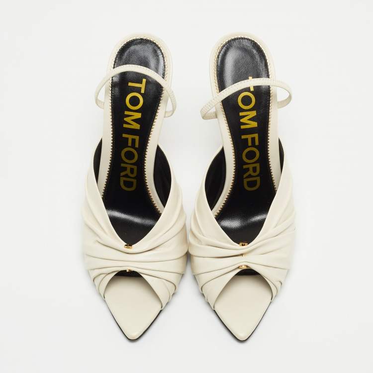 Pre Owned Tom Ford White Leather Open Toe Slingback Sandals Size 38.5