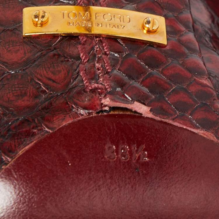 Pre Owned Tom Ford Burgundy Python Zipper Detail Pumps Size 38.5