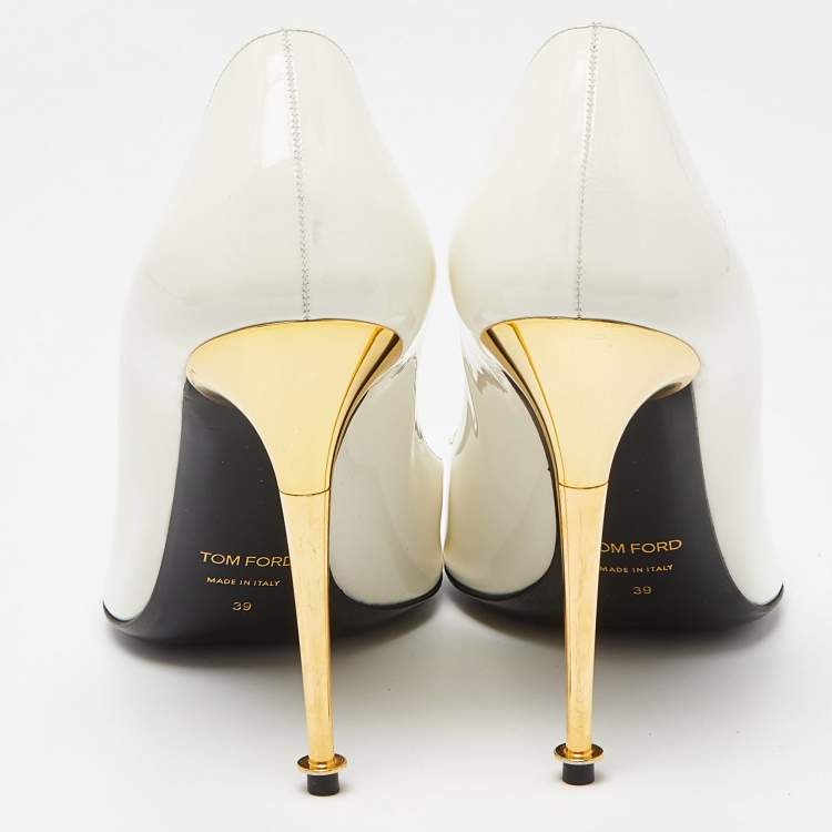 Pre Owned Tom Ford Off White Patent Leather Pointed Toe Pumps Size 39