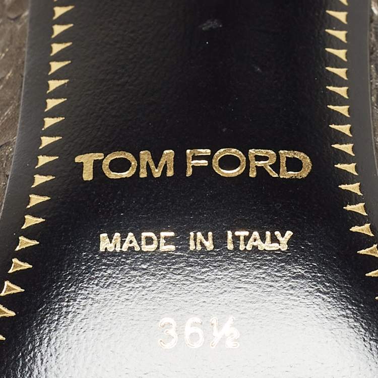 Pre Owned Tom Ford Grey Metallic Python Padlock Ankle Wrap Pumps Size 36.5