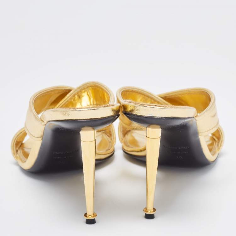 مملوكة مسبقًا Tom Ford Foil Leather Criss Cross Slide Sandals Size 39