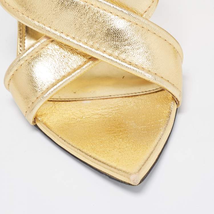 مملوكة مسبقًا Tom Ford Foil Leather Criss Cross Slide Sandals Size 39
