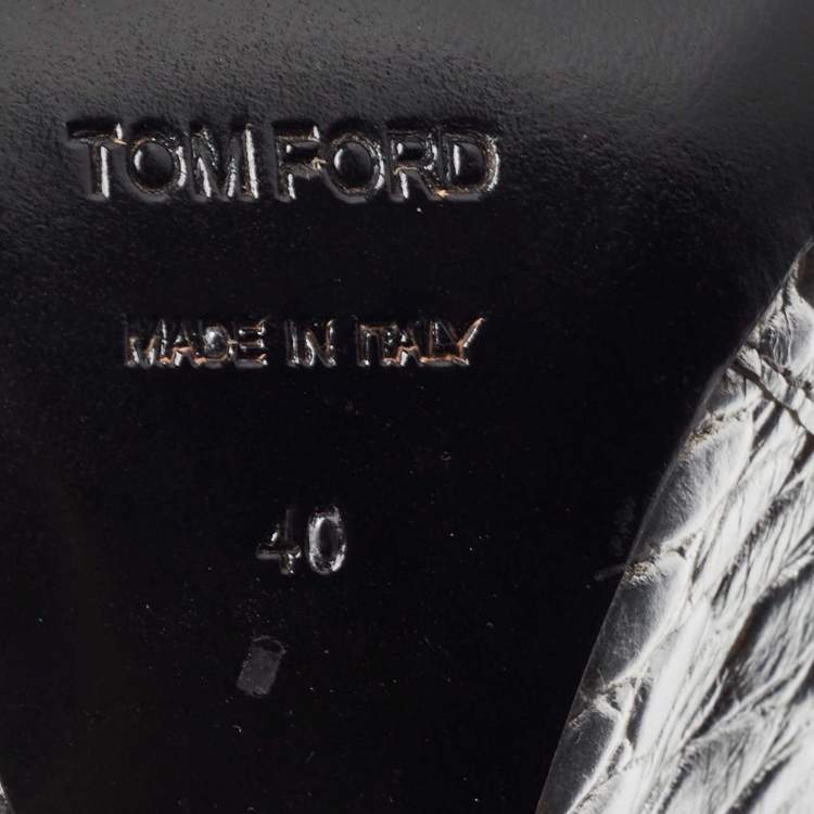 Pre Owned Tom Ford Silver Croc Embossed Leather Wedge Pumps Size 40