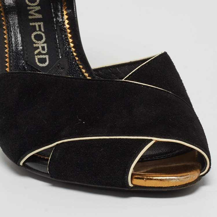 Pre Owned Tom Ford Black Suede Ankle Wrap Crisscross Sandals Size 37