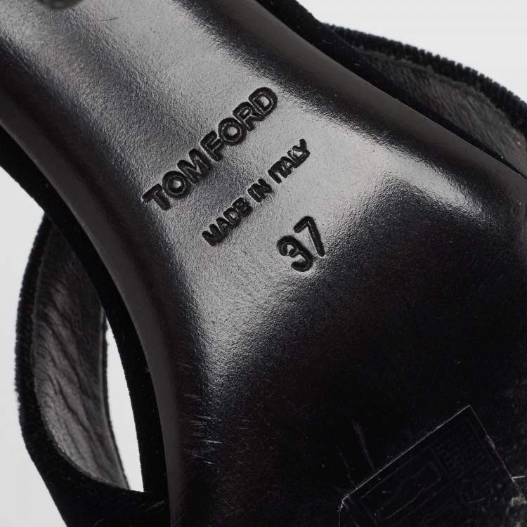 Pre Owned Tom Ford Black Velvet Crystal Embellished TF Slingback Pumps Size 37
