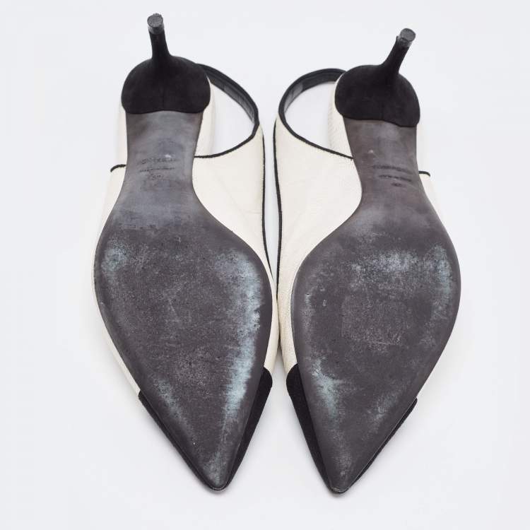 Pre Owned Tom Ford White/Black Embossed Lizard and Suede Slingback Pumps Size 40