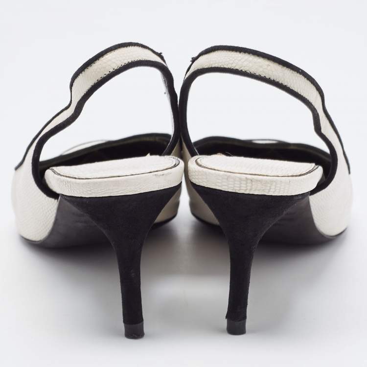 Pre Owned Tom Ford White/Black Embossed Lizard and Suede Slingback Pumps Size 40